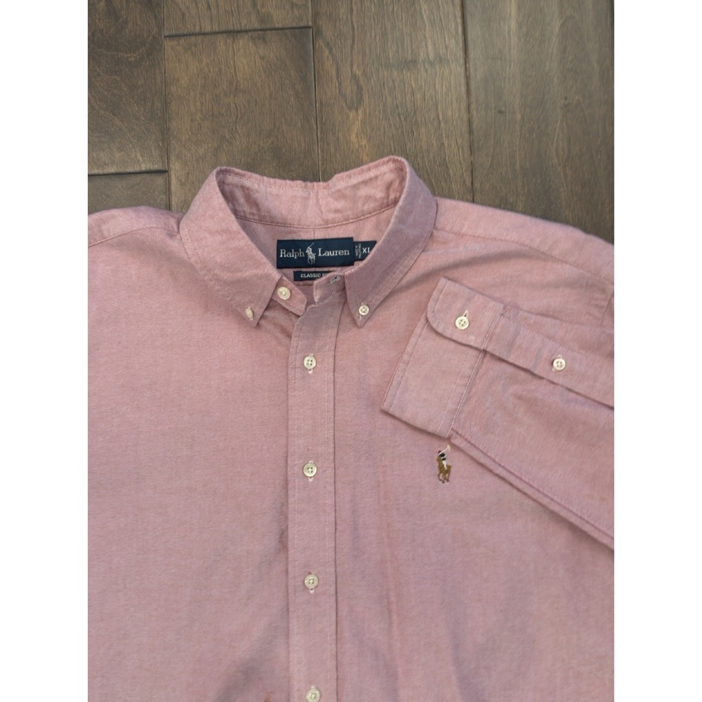 Ralph Lauren Shirt Mens Size XL Red Button Up Oxford Flesh Pony Classic Fit‎ L/S